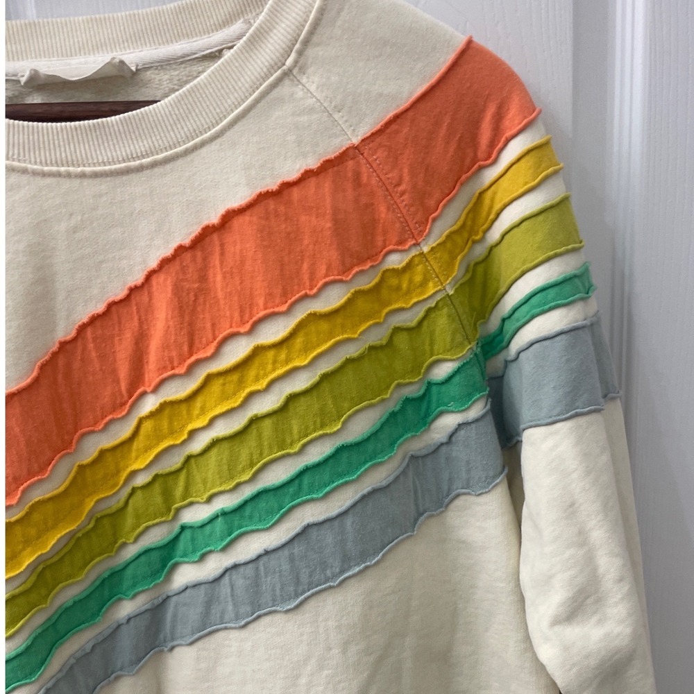 By Together Cream Rainbow Stripe Raglan Sweatshirt Pullover Women's S Boho Comfy - Picture 3 of 9